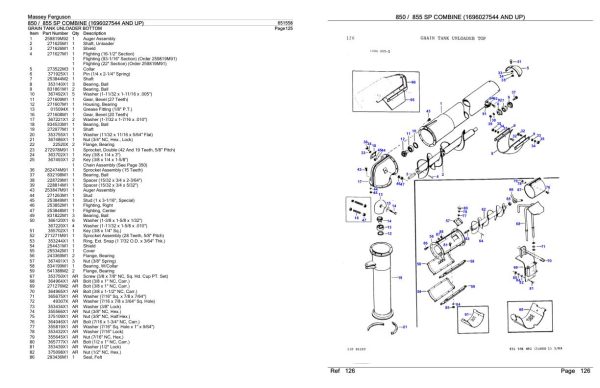 Massey Ferguson 850 855 SP Combine Parts Catalog 651558 2