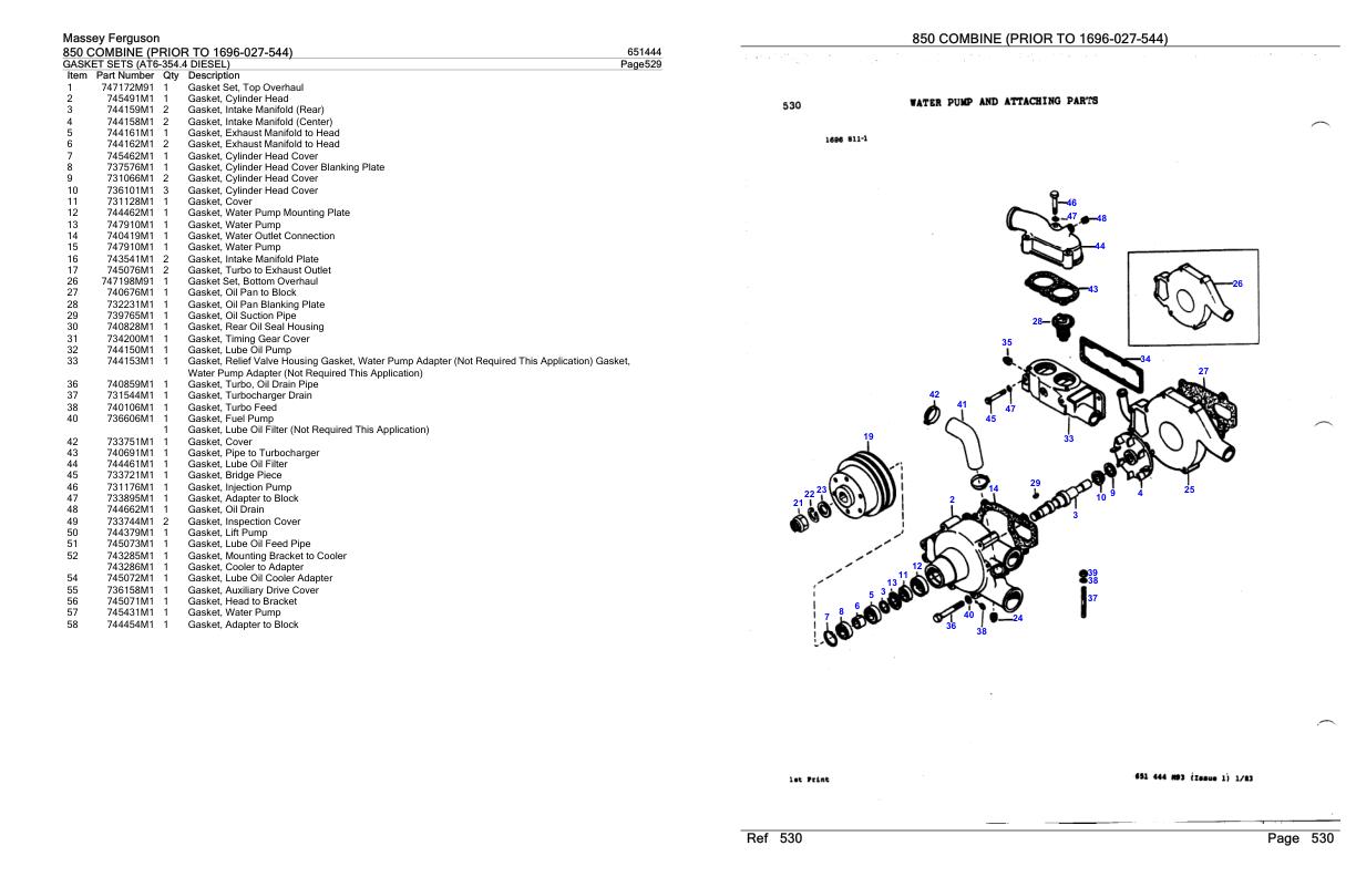 Massey Ferguson 850 Combine Parts Catalog 651444 1