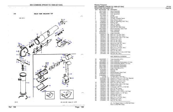 Massey Ferguson 850 Combine Parts Catalog 651444 2
