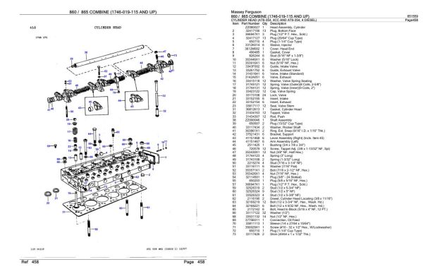 Massey Ferguson 860 865 Combine Parts Catalog 651559 2