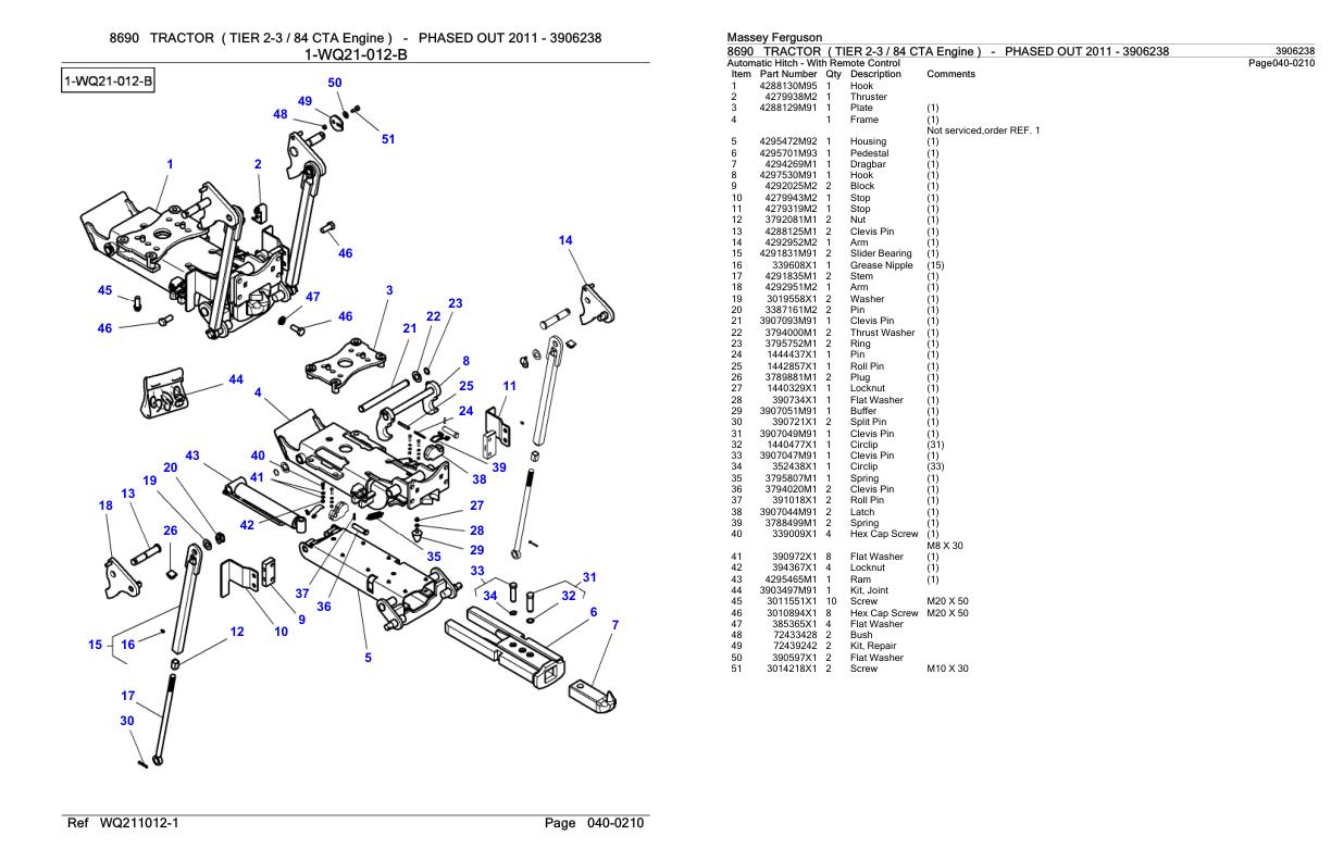 Massey Ferguson 8690 Tractor Parts Catalog 3906238