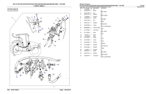 Massey Ferguson 871 to 898 Loader Parts Catalog 1637389 1