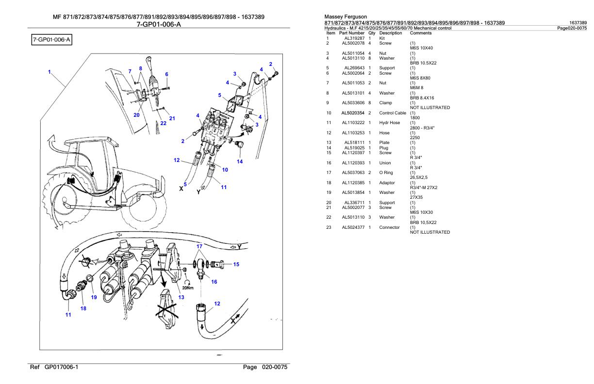 Massey Ferguson 871 to 898 Loader Parts Catalog 1637389 1