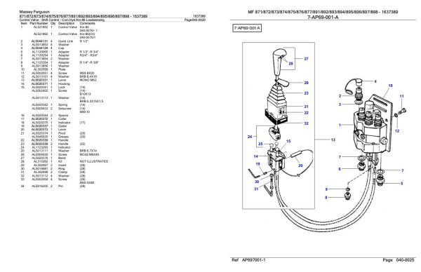 Massey Ferguson 871 to 898 Loader Parts Catalog 1637389 2