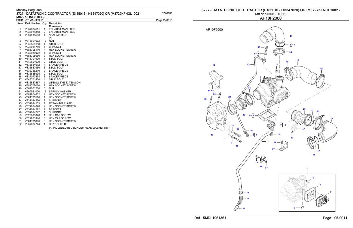 Massey Ferguson 8727 Datatronic CCD Tractor Parts Catalog 6246101 1