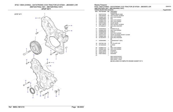 Massey Ferguson 8732 3004 China Datatronic CCD Tractor Parts Catalog 6246103 2