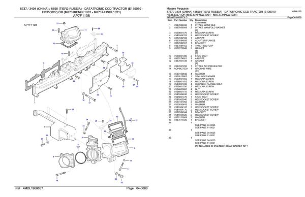 Massey Ferguson 8737 3404 China 8690 Russia Datatronic CCD Tractor Parts Catalog 6246105 2