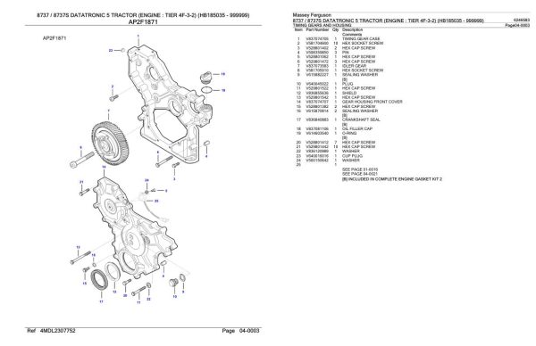 Massey Ferguson 8737 8737s Datatronic 5 Tractor Parts Catalog 6246583 1