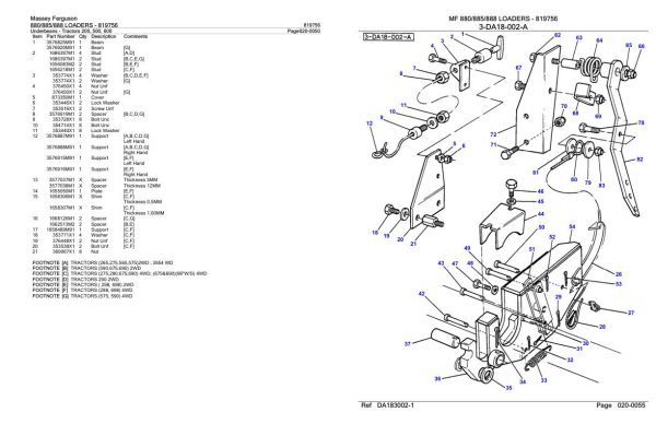 Massey Ferguson 880 885 888 Loader Parts Catalog 819756 1