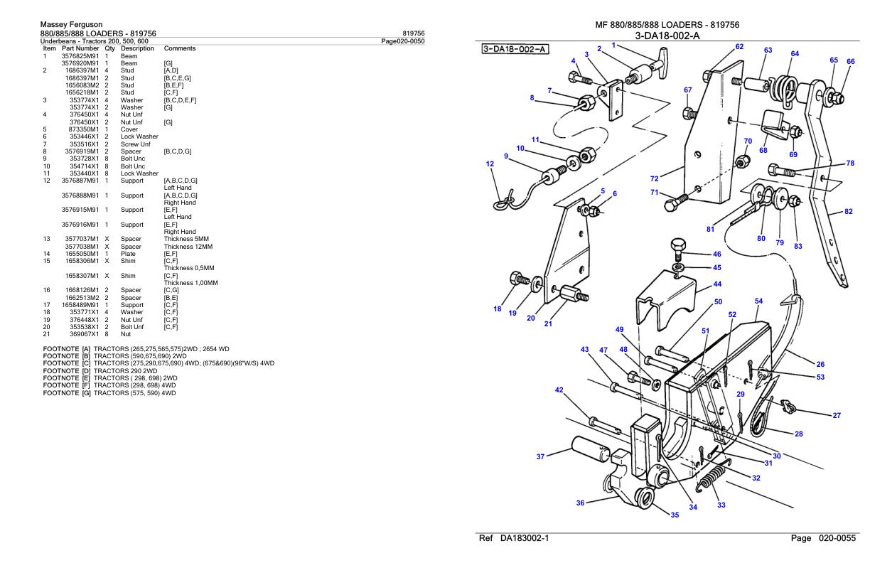 Massey Ferguson 880 885 888 Loader Parts Catalog 819756 1
