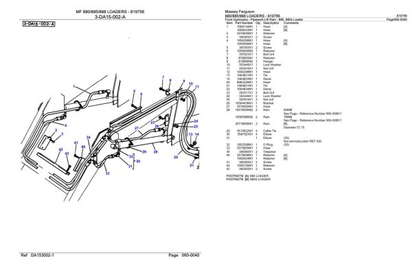 Massey Ferguson 880 885 888 Loader Parts Catalog 819756 2