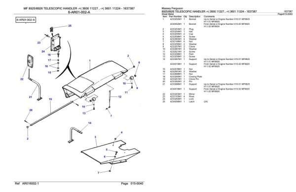 Massey Ferguson 8925 8926 Telescopic Handler Parts Catalog 1637387 2