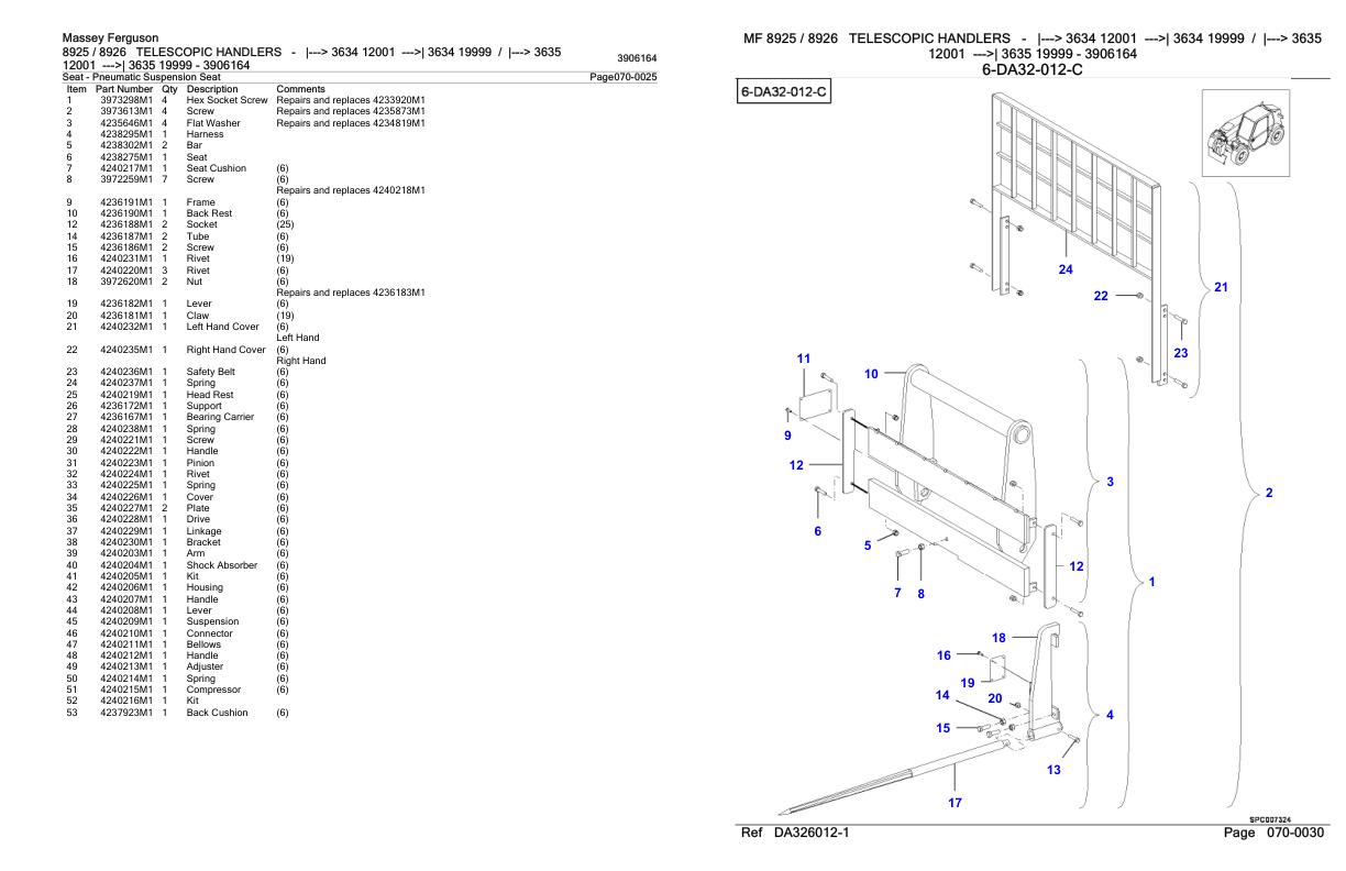 Massey Ferguson 8925 8926 Telescopic Handler Parts Catalog 3906164 1
