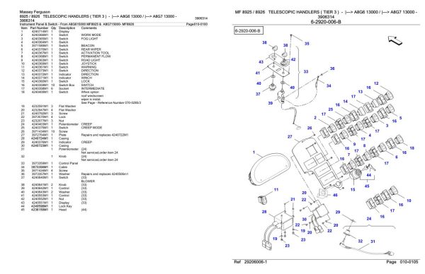 Massey Ferguson 8925 8926 Telescopic Handler Parts Catalog 3906314 1