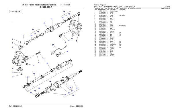 Massey Ferguson 8937 8939 Telescopic Handler Parts Catalog 1637336 1