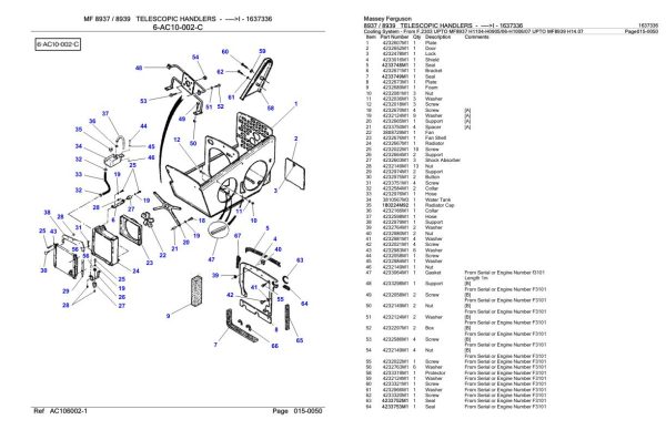 Massey Ferguson 8937 8939 Telescopic Handler Parts Catalog 1637336 2