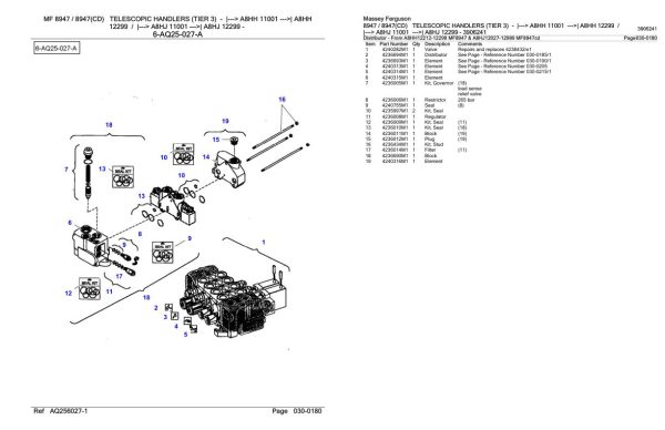 Massey Ferguson 8947 8947 CD Telescopic Handler Parts Catalog 3906241 1