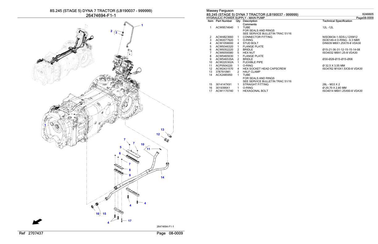 Massey Ferguson 8S.245 Tractor Parts Catalog 6246605 1