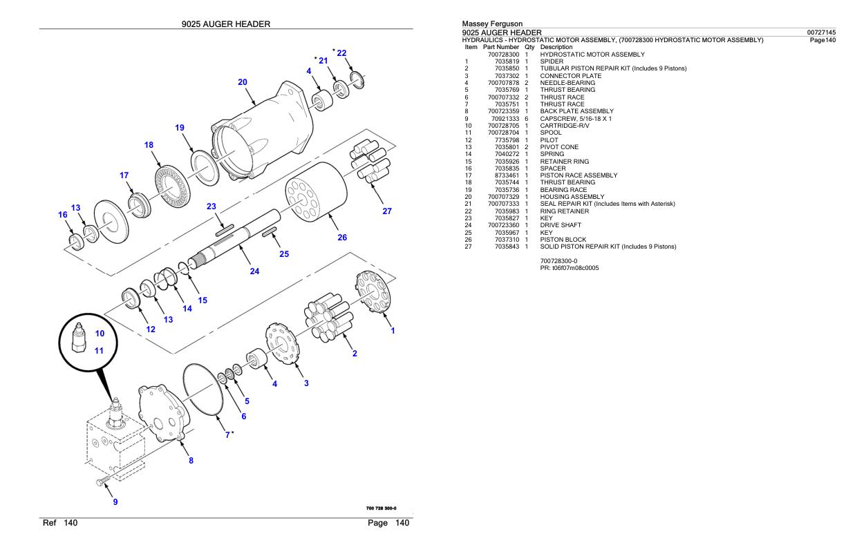 Massey Ferguson 9025 Auger Header Parts Catalog 00727145 1