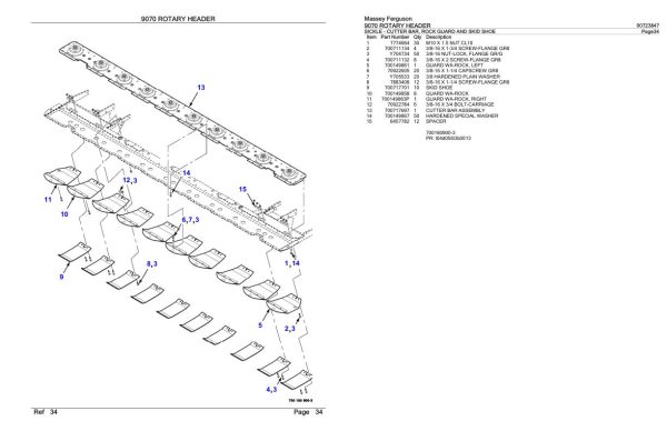 Massey Ferguson 9070 Rotary Header Parts Catalog 00723847 1