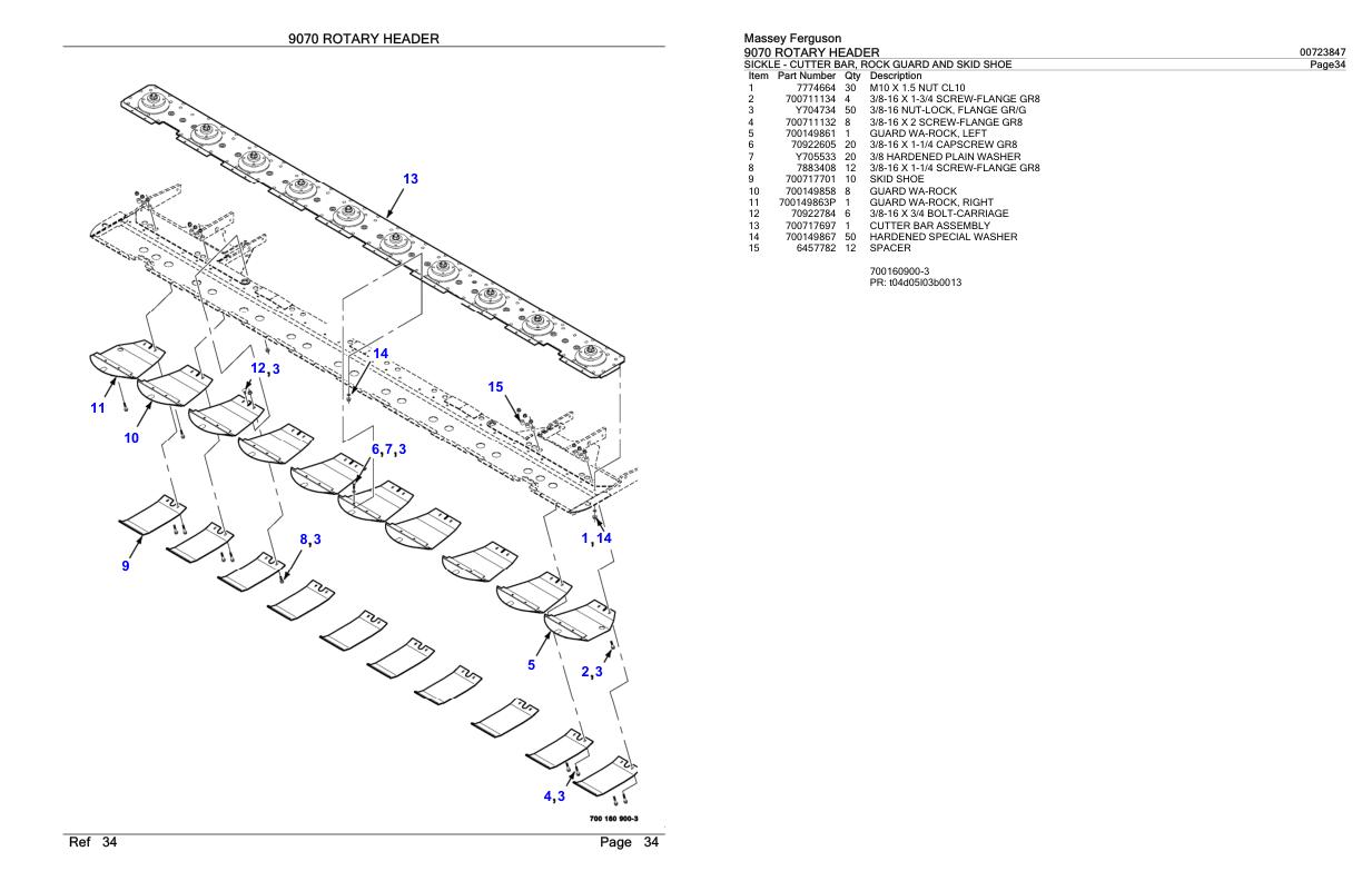 Massey Ferguson 9070 Rotary Header Parts Catalog 00723847 1