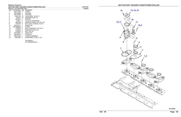 Massey Ferguson 9075 Rotary Header Conditioner Roller Parts Catalog 00727232 1