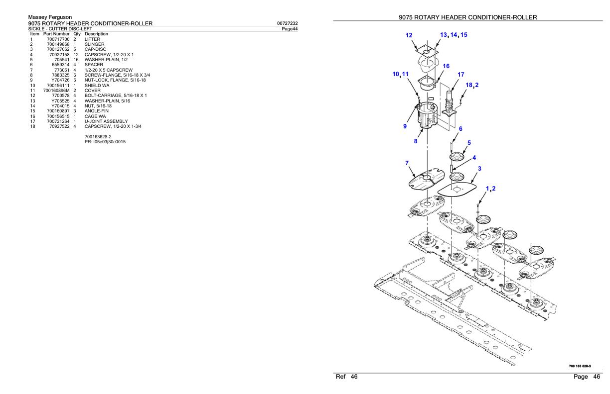 Massey Ferguson 9075 Rotary Header Conditioner Roller Parts Catalog 00727232 1