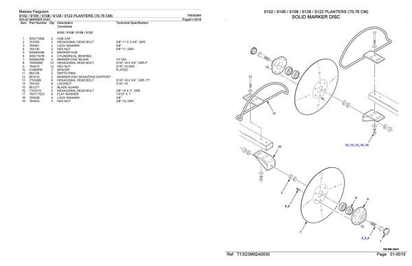 Massey Ferguson 9102 9106 9108 9128 9122 Planter 70 76 CM Parts Catalog 79036284 1