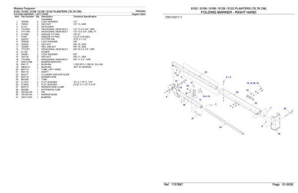Massey Ferguson 9102 9106 9108 9128 9122 Planter 70 76 CM Parts Catalog 79036284 2