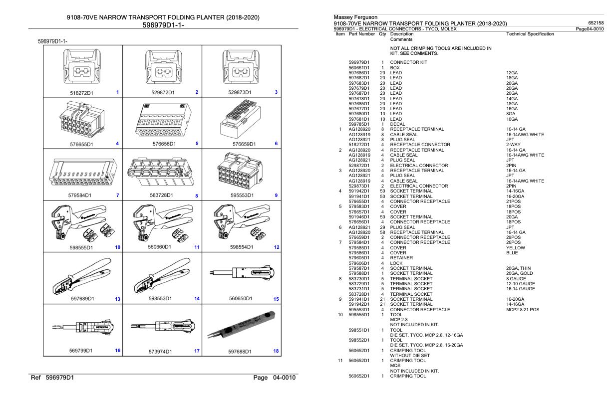 Massey Ferguson 9108 70VE Narrow Transport Folding Planter 2018 2020 Parts Catalog 652158 1