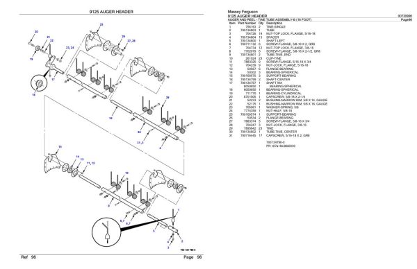 Massey Ferguson 9125 Auger Header Parts Catalog 00730996 2