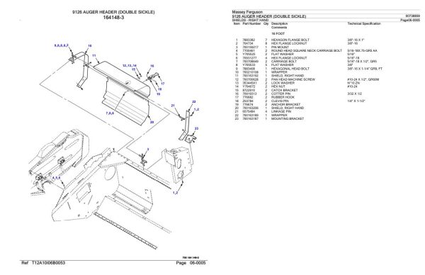 Massey Ferguson 9126 Auger Header Double Sickle Parts Catalog 00738859 2