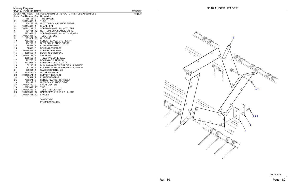 Massey Ferguson 9146 Auger Header Parts Catalog 00737272 1