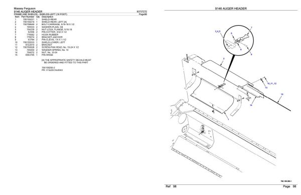 Massey Ferguson 9146 Auger Header Parts Catalog 00737272 2