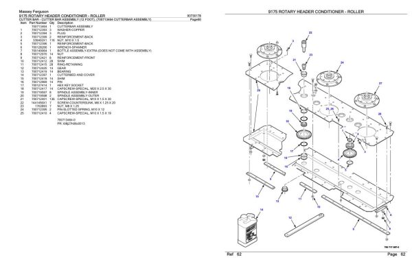 Massey Ferguson 9175 Rotary Header Conditioner Roller Parts Catalog 00730178 1
