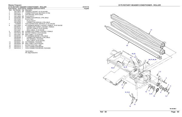 Massey Ferguson 9175 Rotary Header Conditioner Roller Parts Catalog 00730178 2
