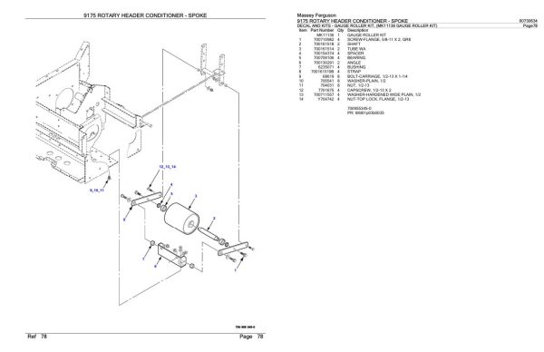 Massey Ferguson 9175 Rotary Header Conditioner Spoke Parts Catalog 00730634 1