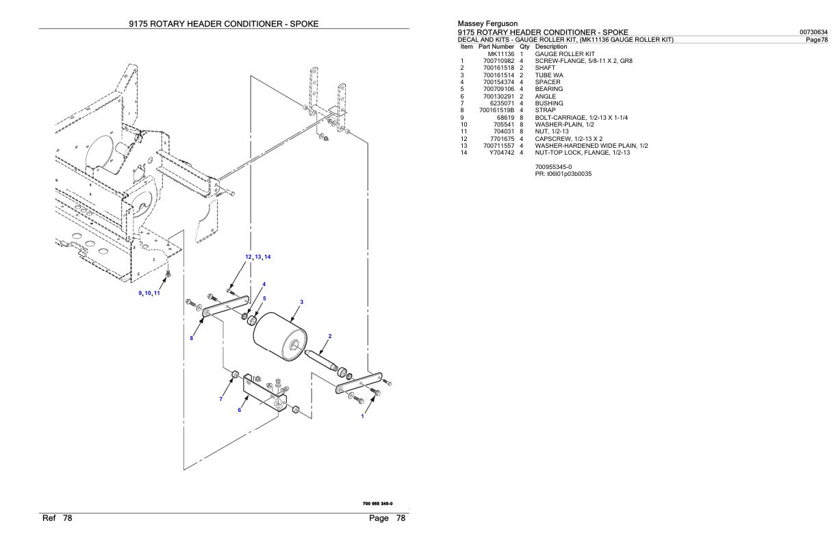 Massey Ferguson 9175 Rotary Header Conditioner Spoke Parts Catalog 00730634 1