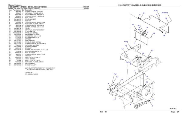 Massey Ferguson 9185 Rotary Header Double Conditioner Parts Catalog 00730637 1