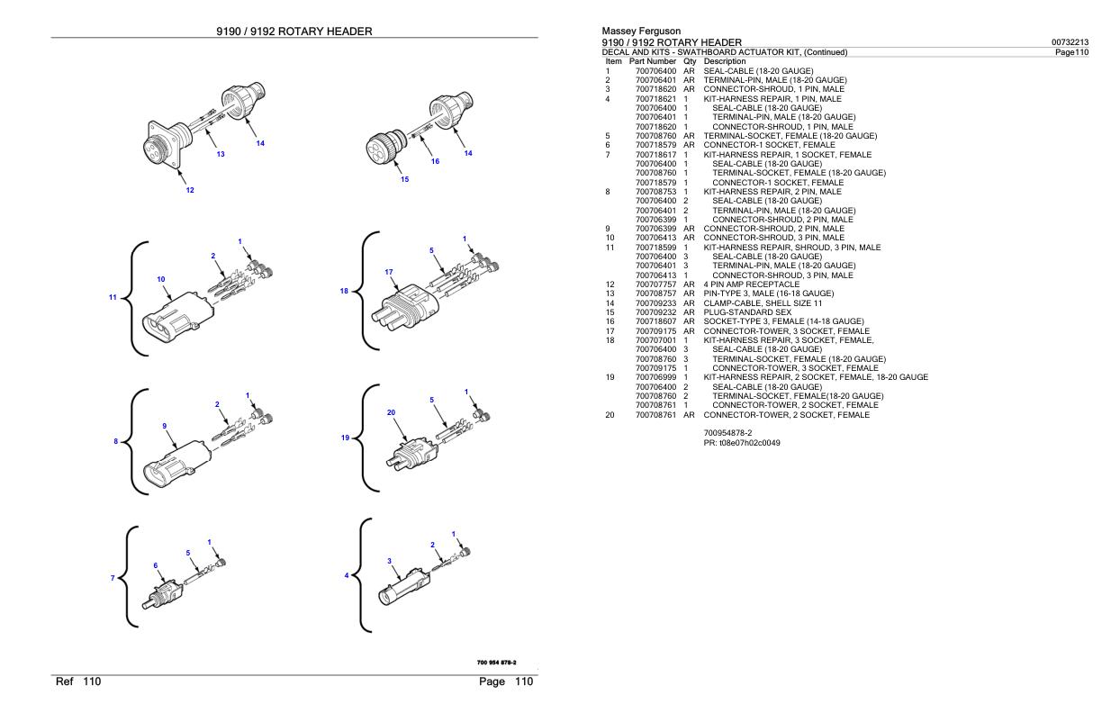 Massey Ferguson 9190 9192 Rotary Header Parts Catalog 00732213 1