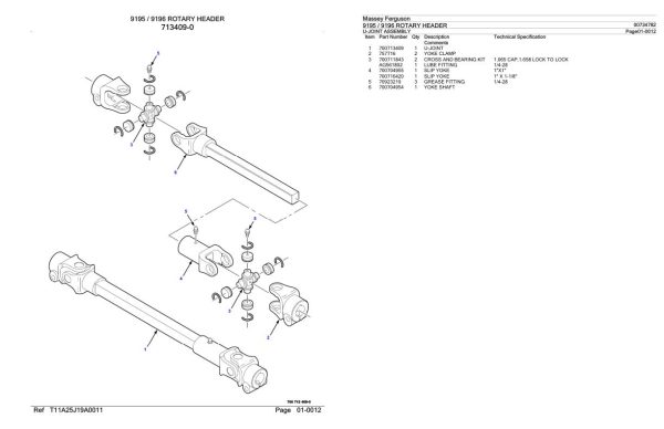 Massey Ferguson 9195 9196 Rotary Header Parts Catalog 00734782 1