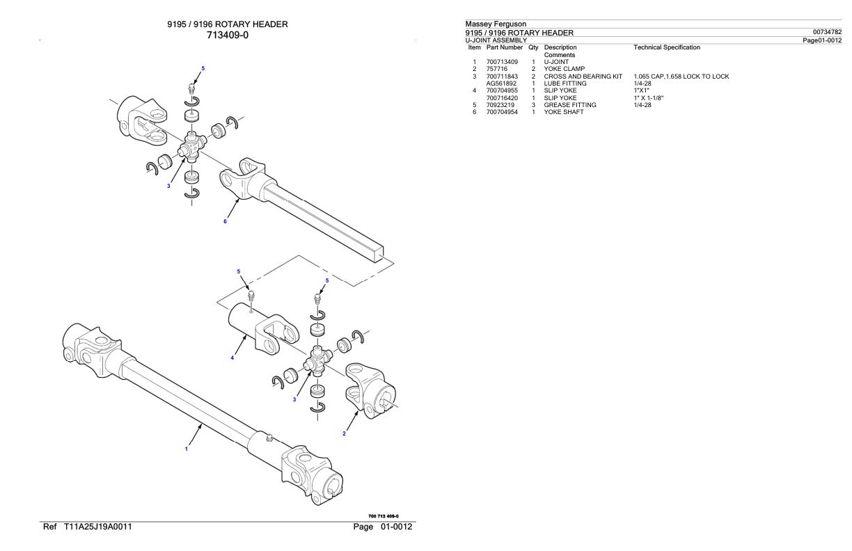 Massey Ferguson 9195 9196 Rotary Header Parts Catalog 00734782 1