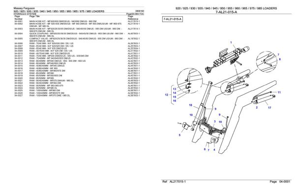 Massey Ferguson 920 to 985 Loader Parts Catalog 3906160 1