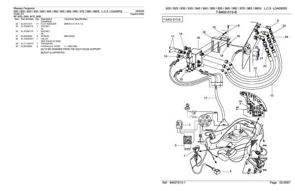Massey Ferguson 920 to 985X L.C.S Loader Parts Catalog 3906296 1