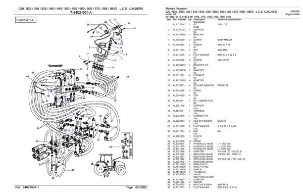Massey Ferguson 920 to 985X L.C.S Loader Parts Catalog 3906296 2