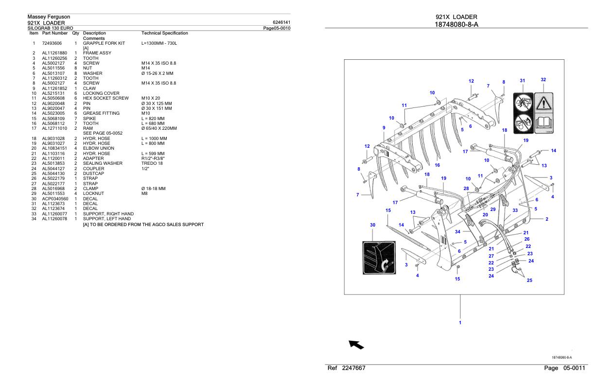 Massey Ferguson 921X Loader Parts Catalog 6246141 1