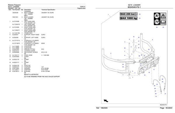 Massey Ferguson 921X Loader Parts Catalog 6246141 2