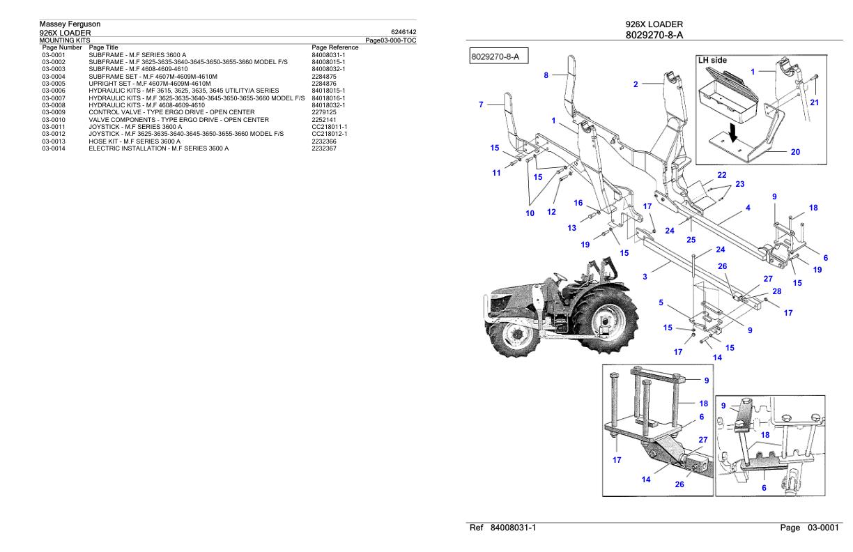 Massey Ferguson 926X Loader Parts Catalog 6246142 1