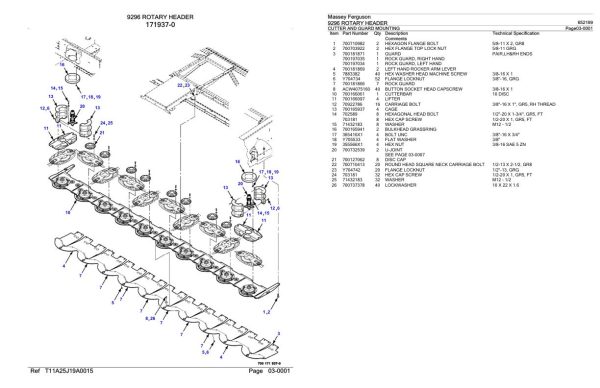 Massey Ferguson 9296 Rotary Header Parts Catalog 652199 1