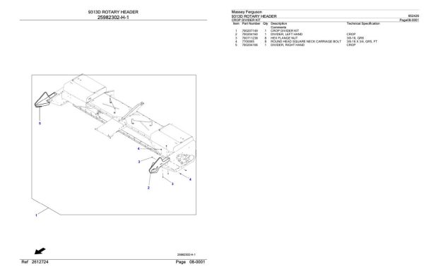 Massey Ferguson 9313D Rotary Header Parts Catalog 652426 1